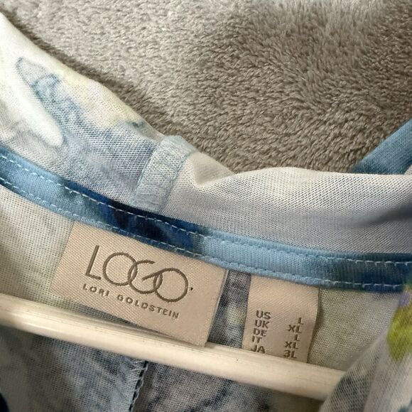 LOGO Lounge by Lori Goldstein L Tie Dye Full Zip Front Tunic Floral Hoodie Blue - Picture 2 of 10